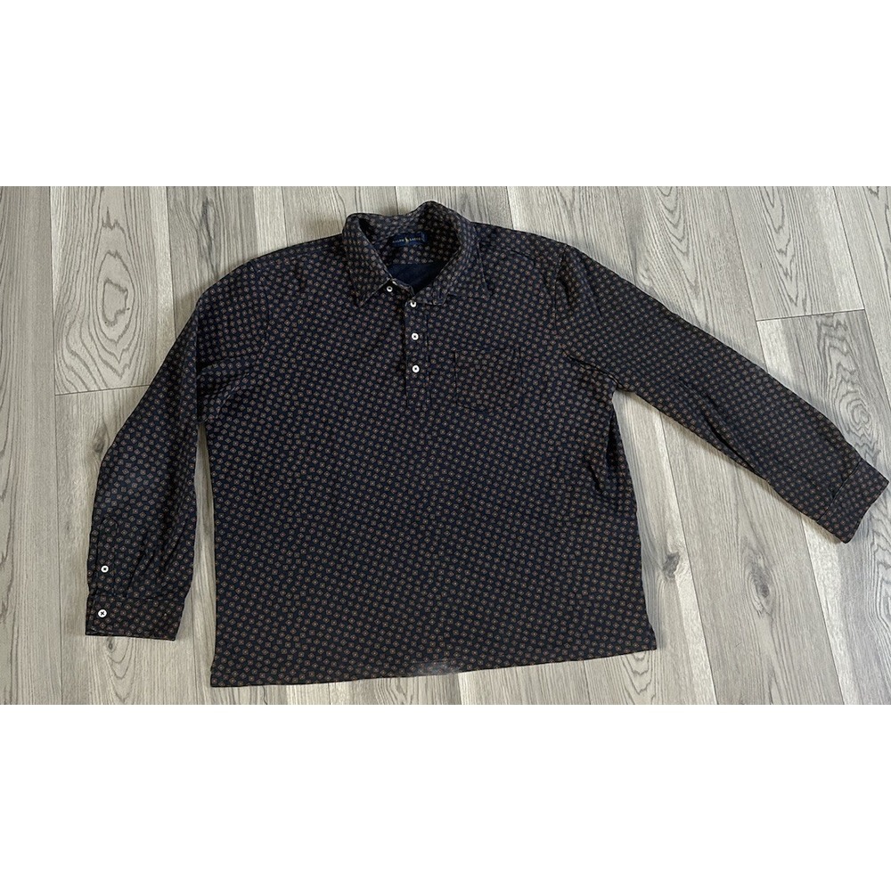 Polo Ralph Lauren Button Down LS Geometric Design Navy Polo‎ Shirt - XXL Used